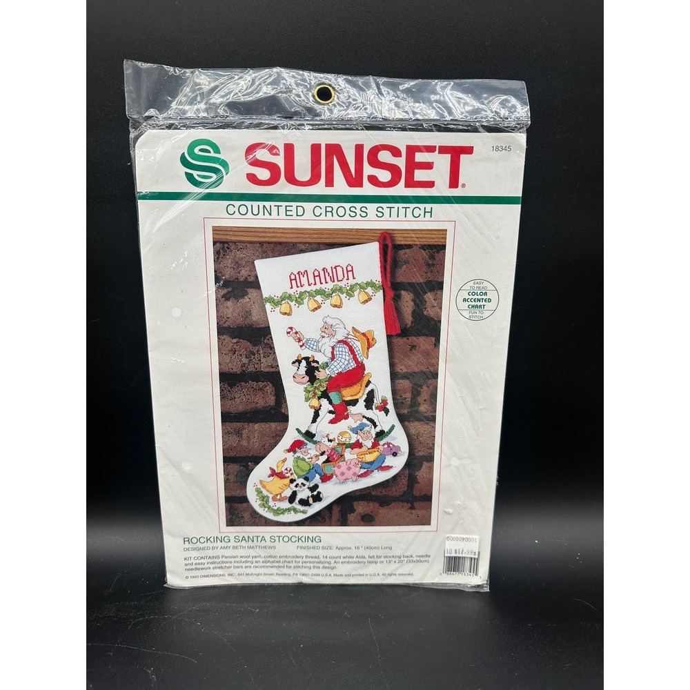 Sunset Counted Cross Stitch Stocking Kit Rocking Santa Personalizable Elves Toys